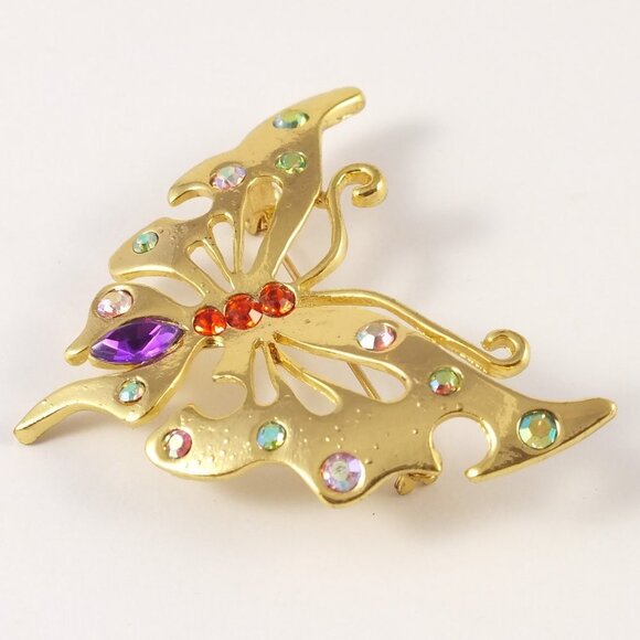Gold Filigree Butterfly Brooch - Picture 3 of 12